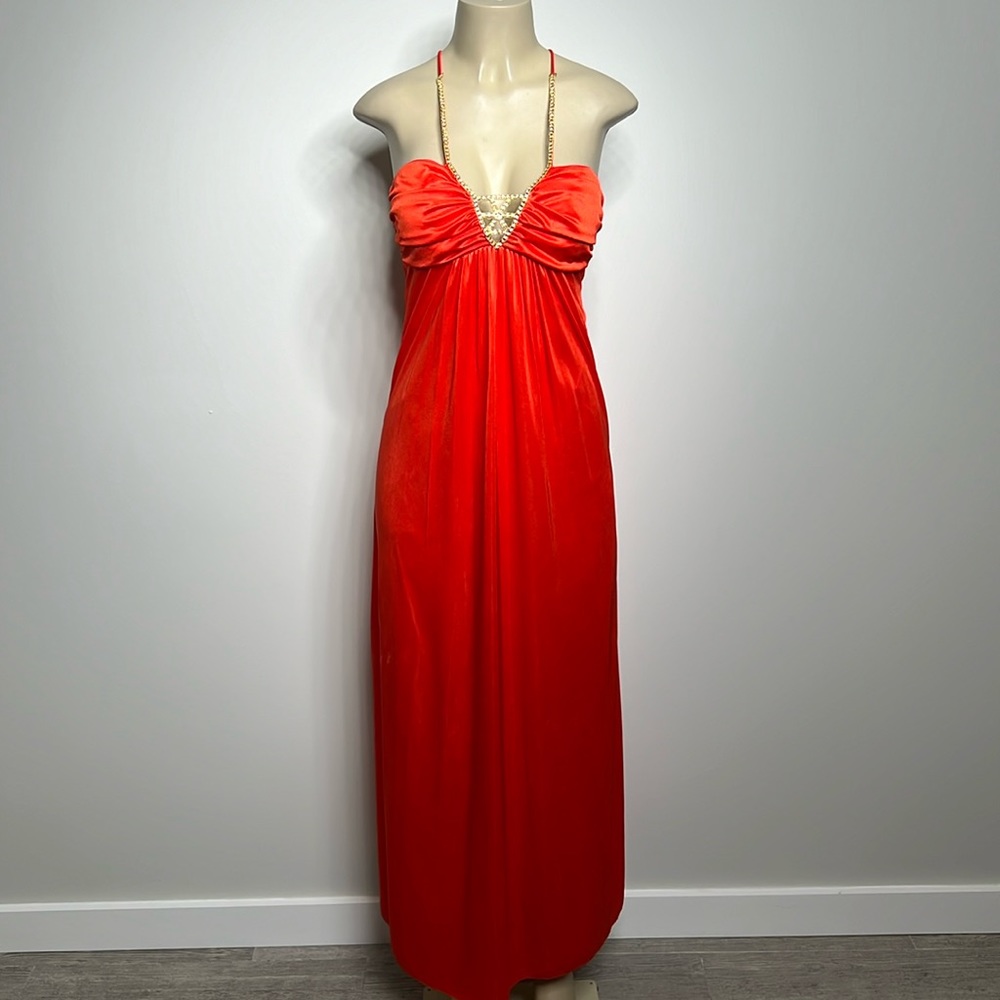 Beata Studios Los Angeles orange satin dress size 7